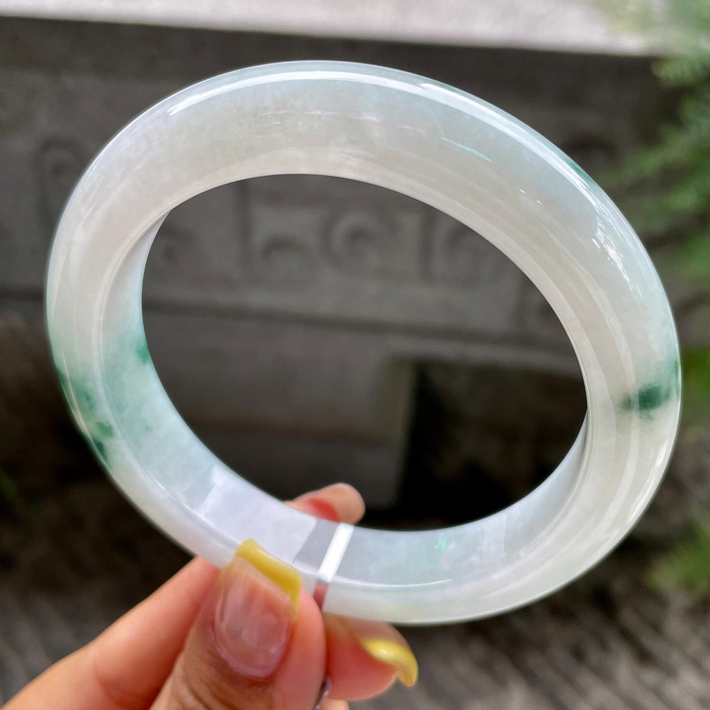 大圈口     细糯种飘花正圈平安镯61.1圈      天然缅甸A货翡翠（yc383112）