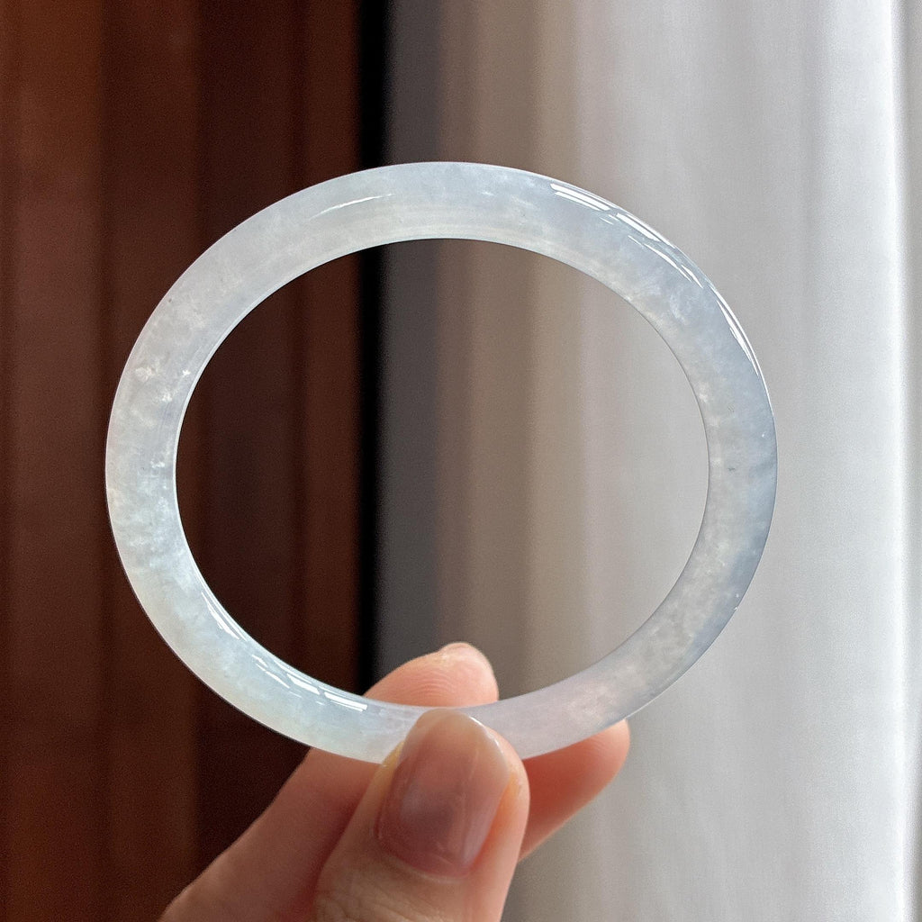 糯冰白月光叮当镯圆条手镯 54圈 天然缅甸A货翡翠（yc483603）