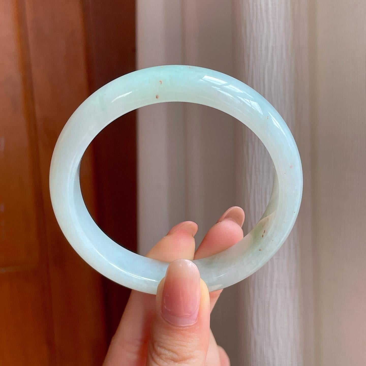 糯冰洒金带色翡翠平安镯（56.7mm)（yc350506）