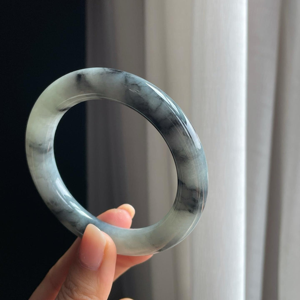 糯冰乌鸡翡翠圆条手镯（56.5mm）（yc403469）