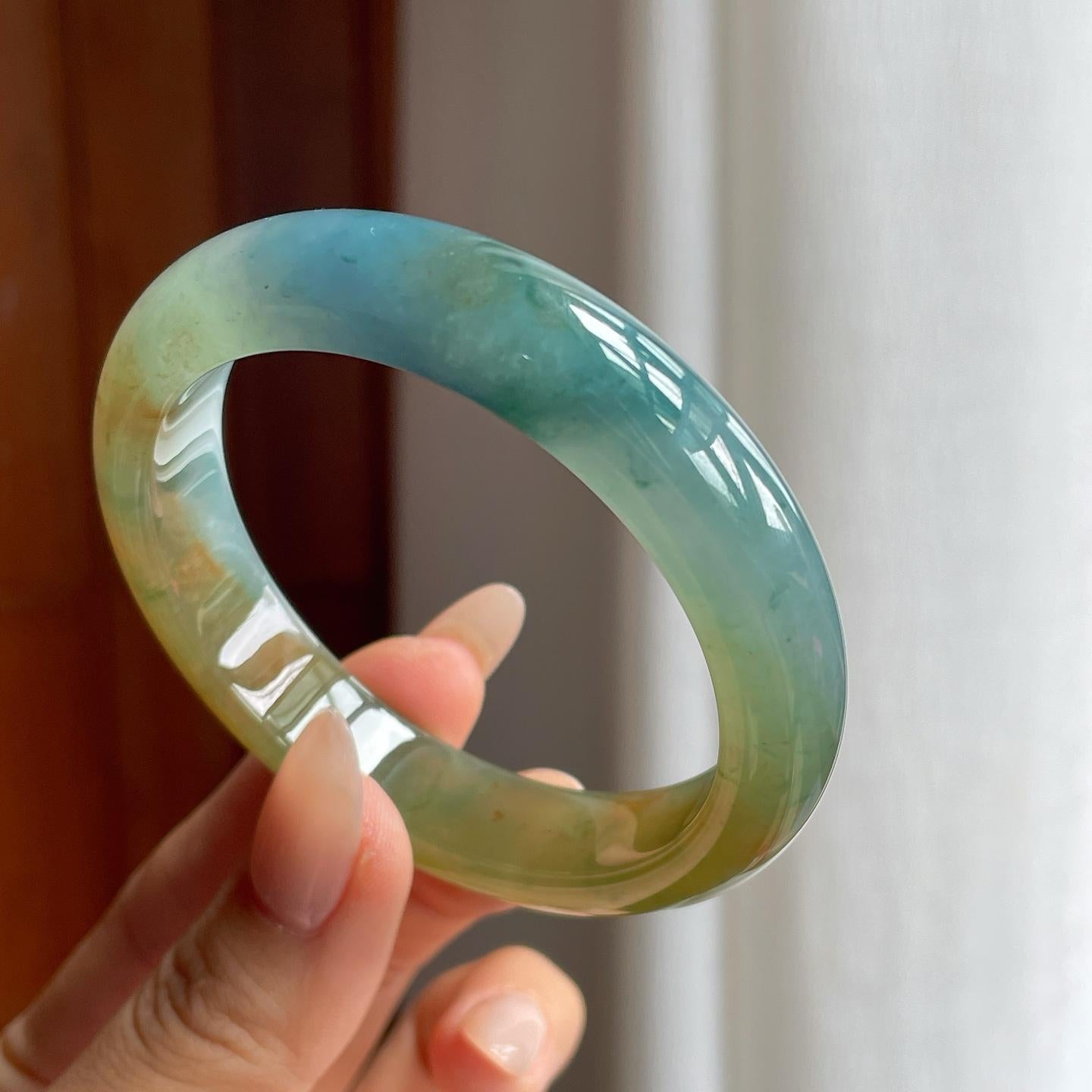 糯冰黄翡特色翡翠平安镯（54.7mm）（yc240480）