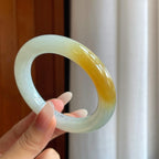 糯冰带黄翡翡翠圆条手镯（55mm）（yc264129）