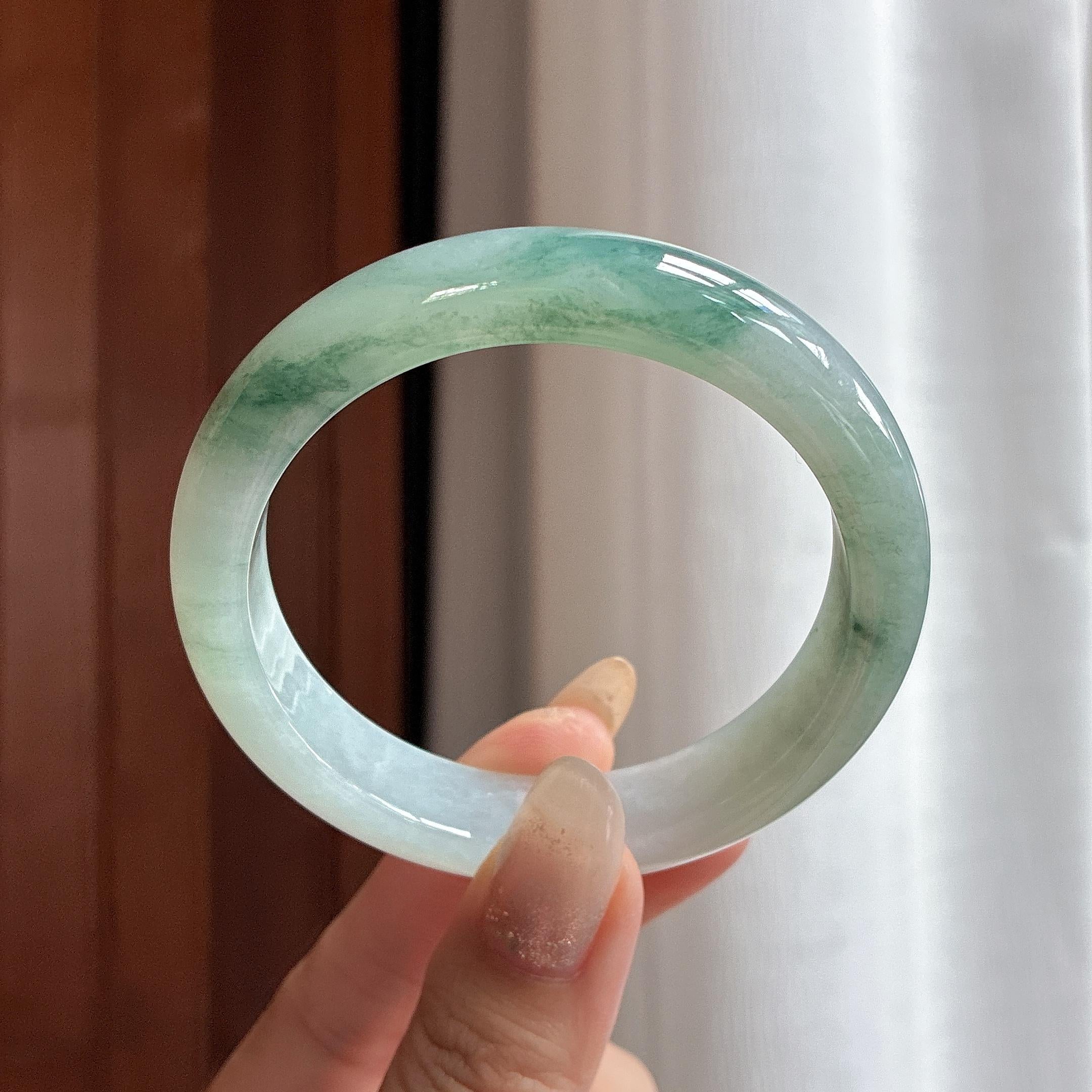 糯冰飘花正圈平安镯 56圈 天然缅甸翡翠Ａ货（yc487423）