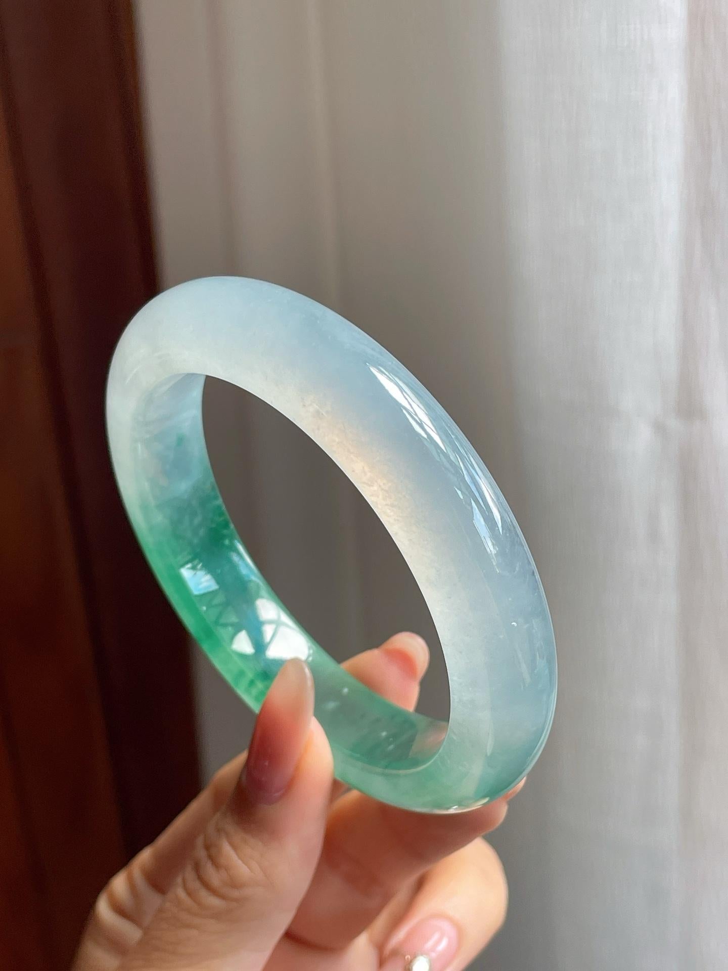 冰种起光飘花翡翠平安镯（57mm）（yc190536）