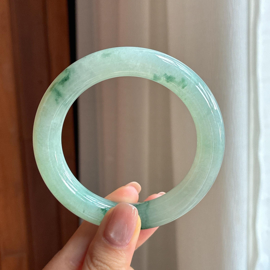 糯冰飘花翡翠圆条手镯55圈天然缅甸A货翡翠（yc439905）