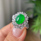 18k金钻镶冰种满绿蛋面戒指            天然缅甸A货翡翠（yc404826）