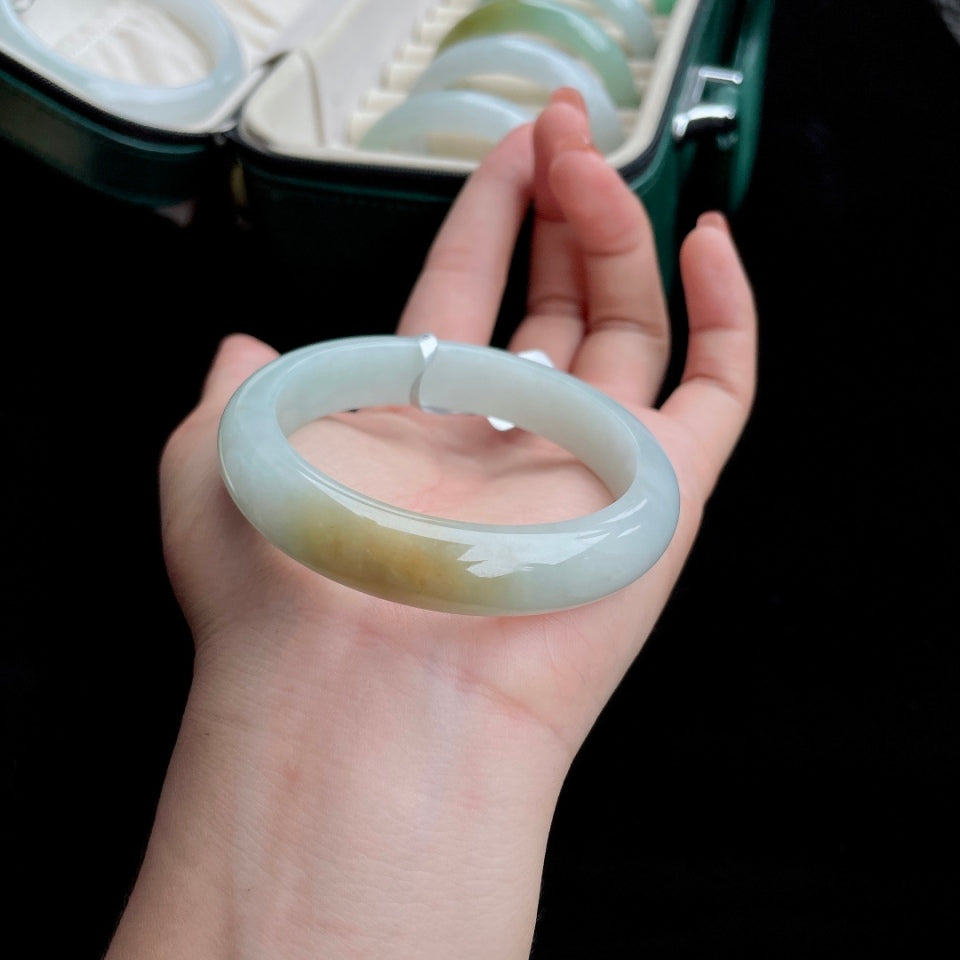 细糯种飘黄正圈 翡翠手镯（53mm）（yc017169）
