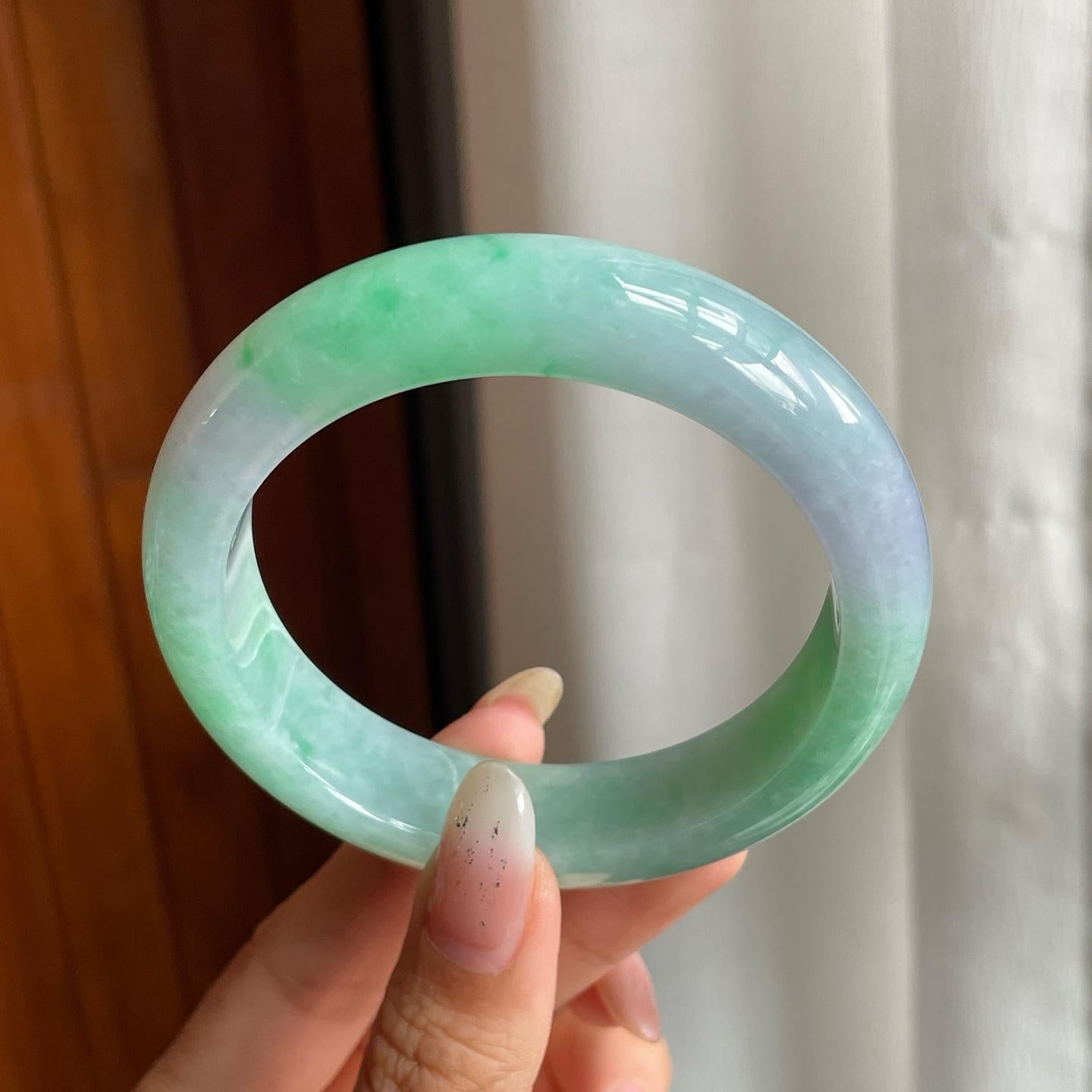 糯冰种春带彩翡翠平安镯（56.6mm）（yc223449）
