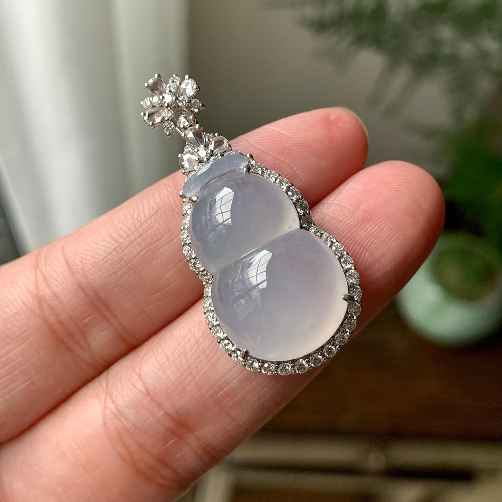 18K金钻镶糯冰种无色葫芦吊坠（yc261149）