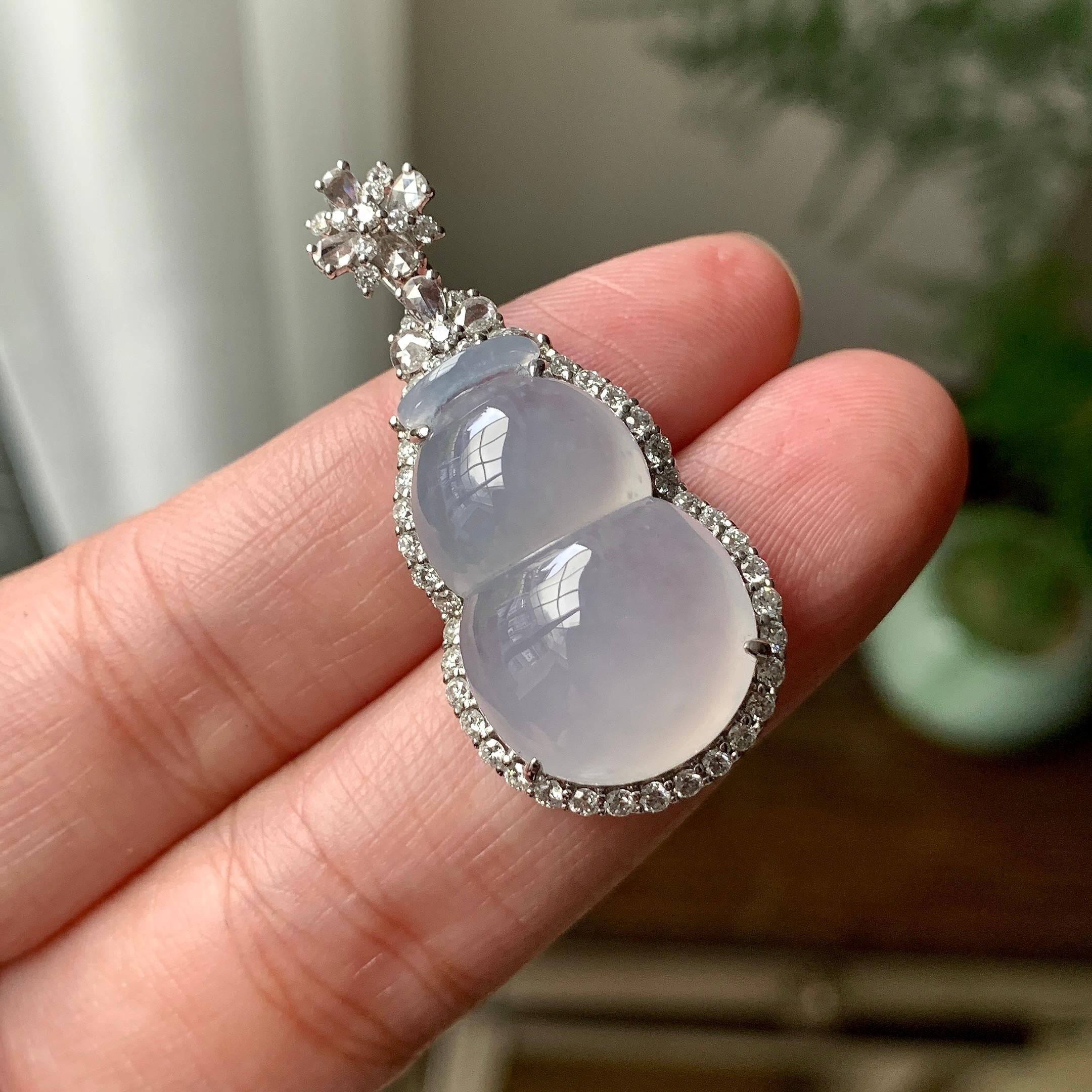 18K金钻镶糯冰种无色葫芦吊坠（yc261149）