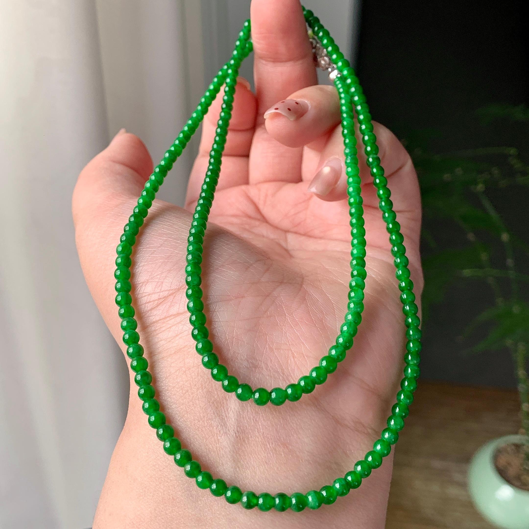 糯冰种满绿小米珠链（188颗） 天然缅甸A货翡翠（yc355306）