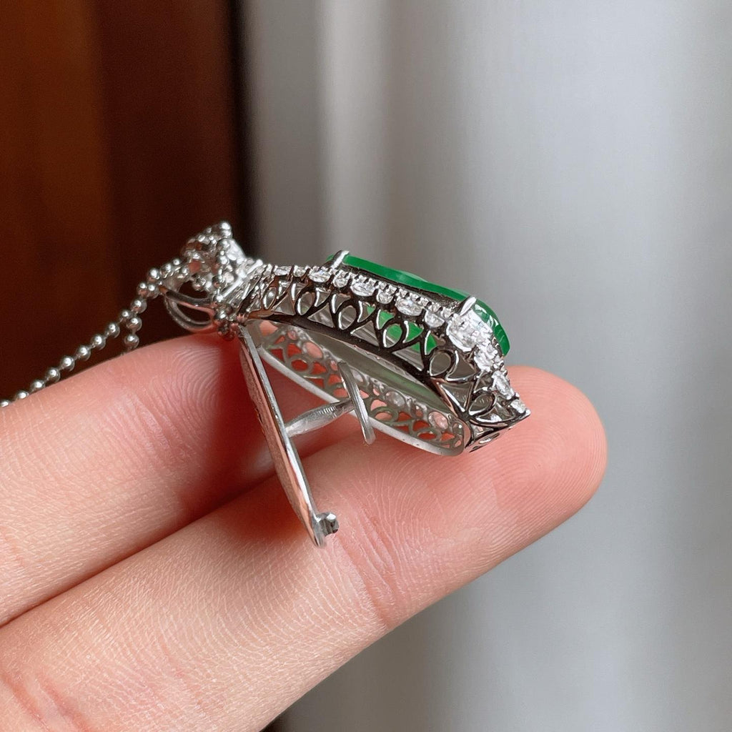 18k金镶冰种满绿翡翠豆子（yc250564）