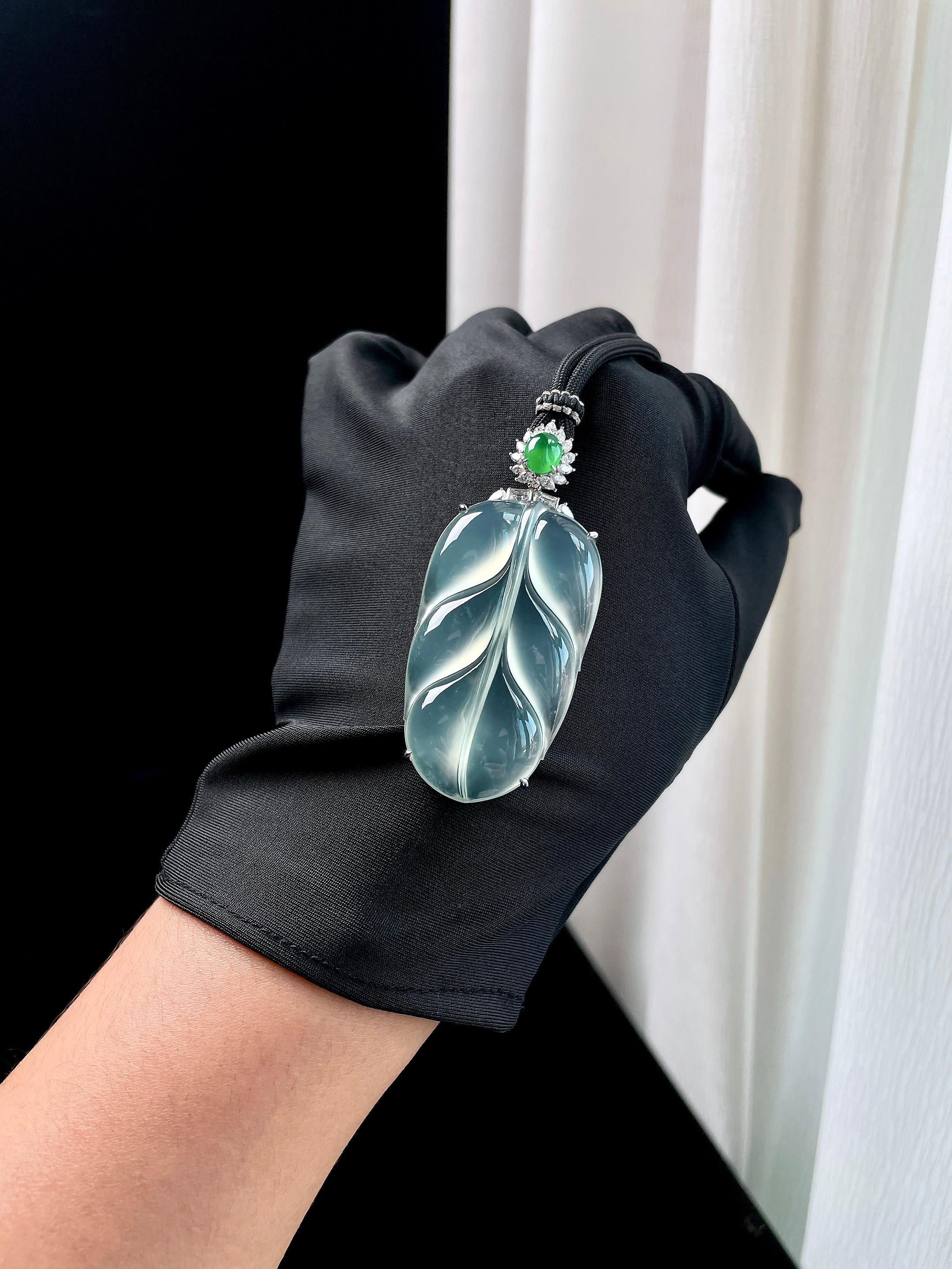 18k金钻镶冰玻种晴底翡翠叶子（yc349413）