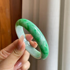 细糯冰带色翡翠平安镯（56.2mm）（yc279878）