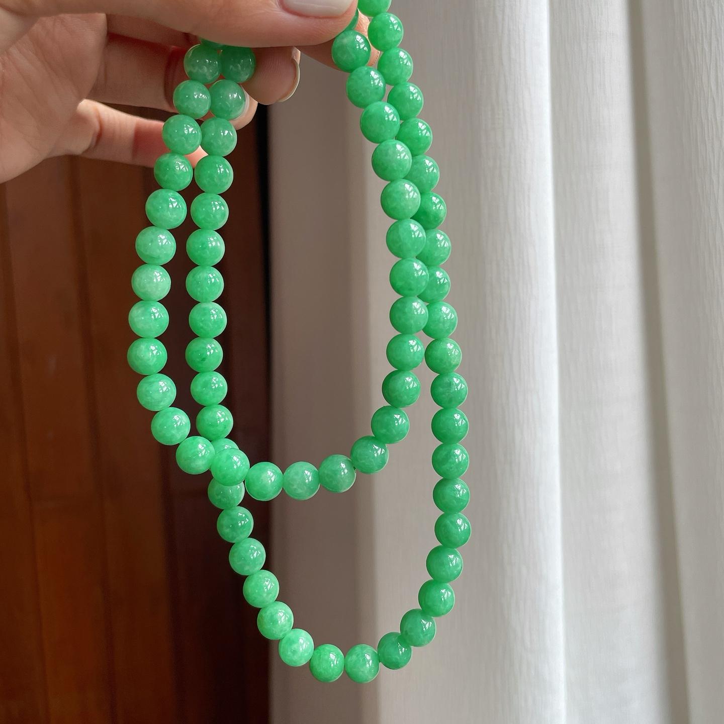 糯冰果绿满绿翡翠珠串项链（yc248539）