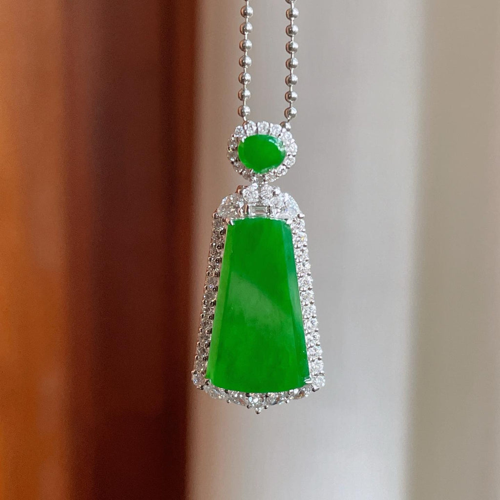 18k真金真钻镶糯冰满绿翡翠无事牌（yc246176）