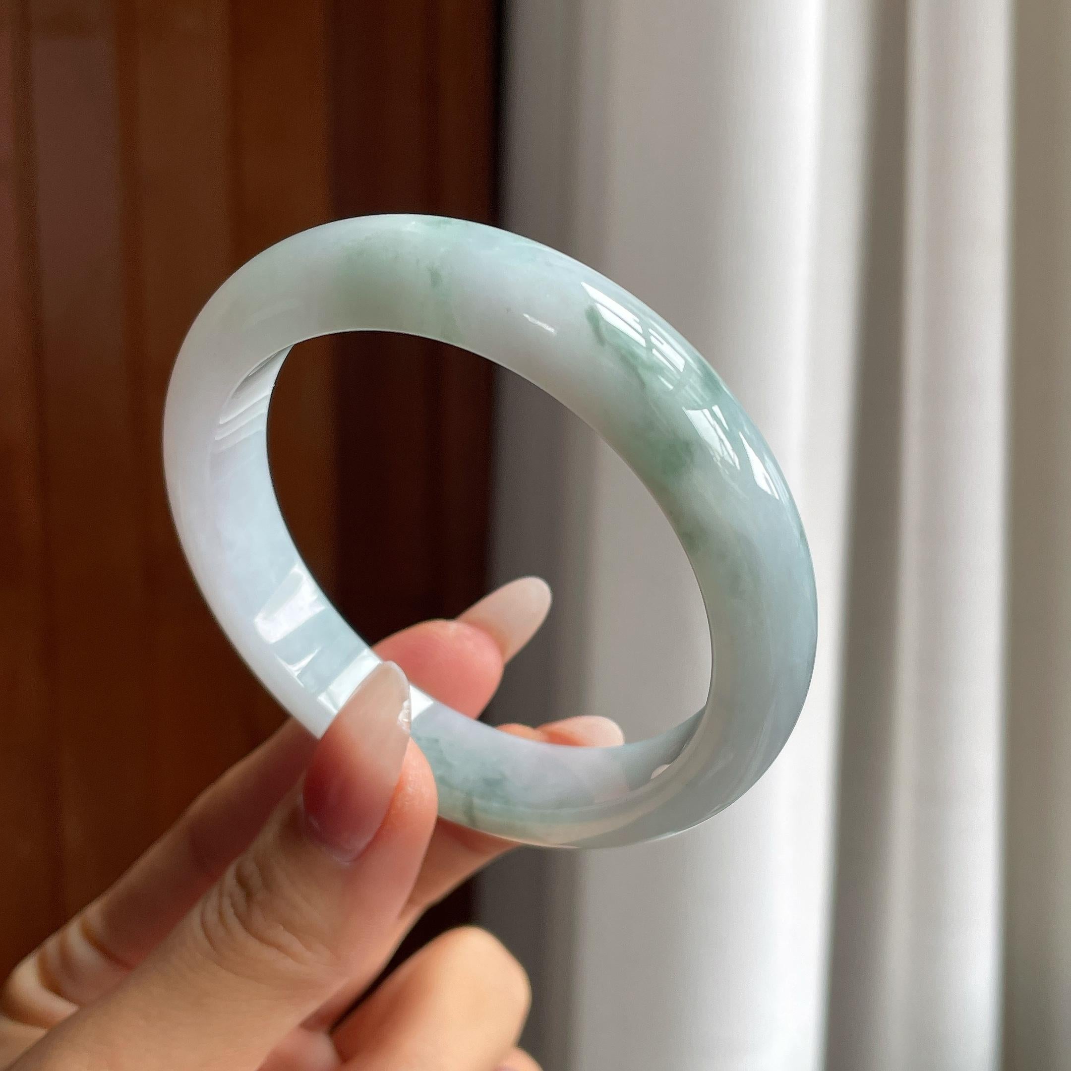 冰种飘花翡翠平安镯（57.5mm）（yc303132）
