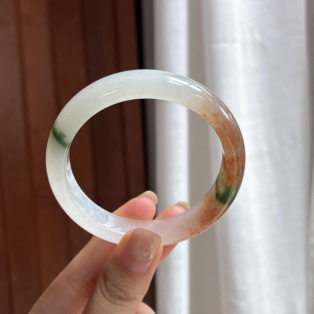 糯冰红翡飘花特色正圈平安镯 54圈 天然缅甸A货翡翠（yc484796）