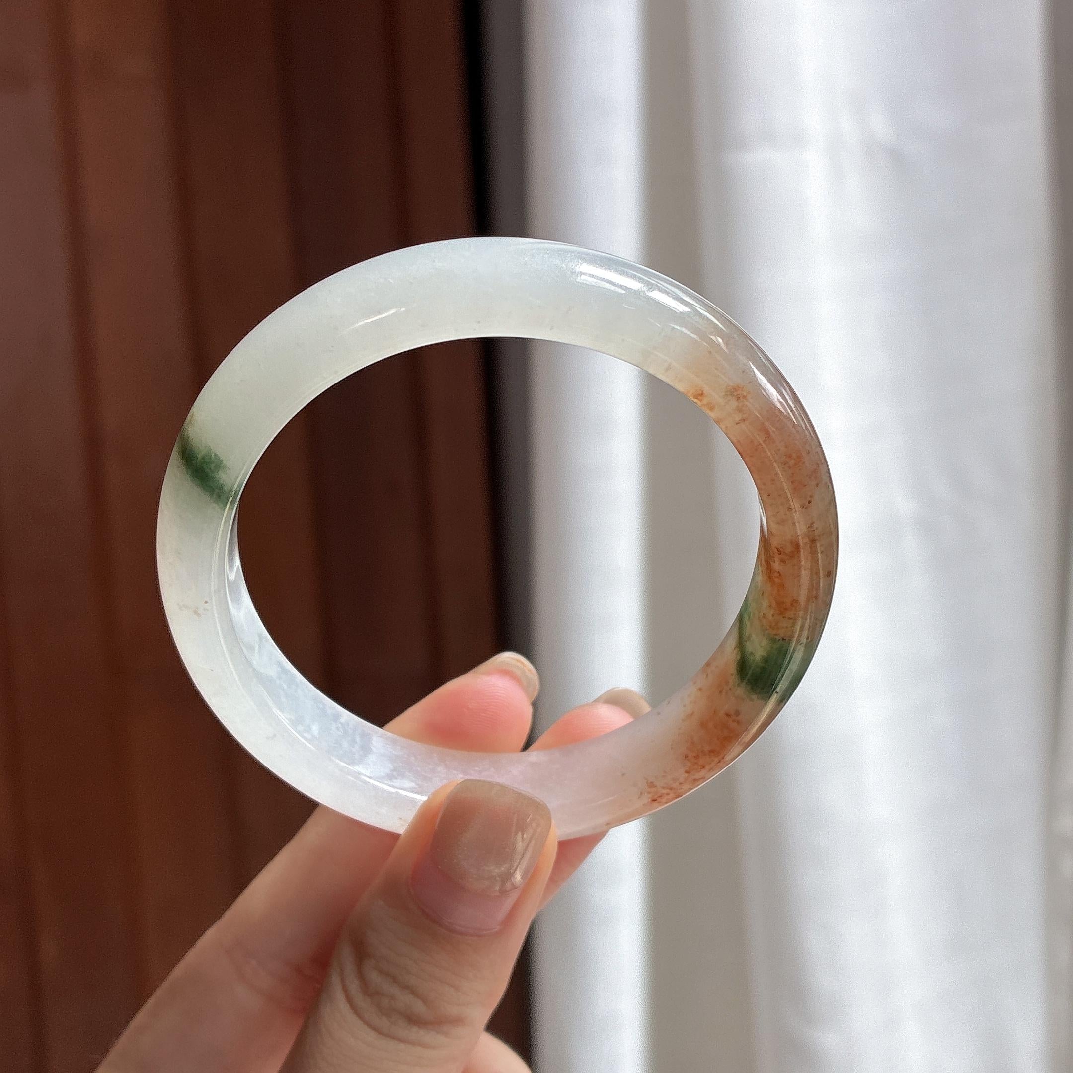 糯冰红翡飘花特色正圈平安镯 54圈 天然缅甸A货翡翠（yc484796）
