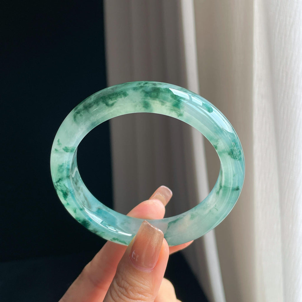 冰种飘花翡翠平安镯（58.8mm）（yc376906）