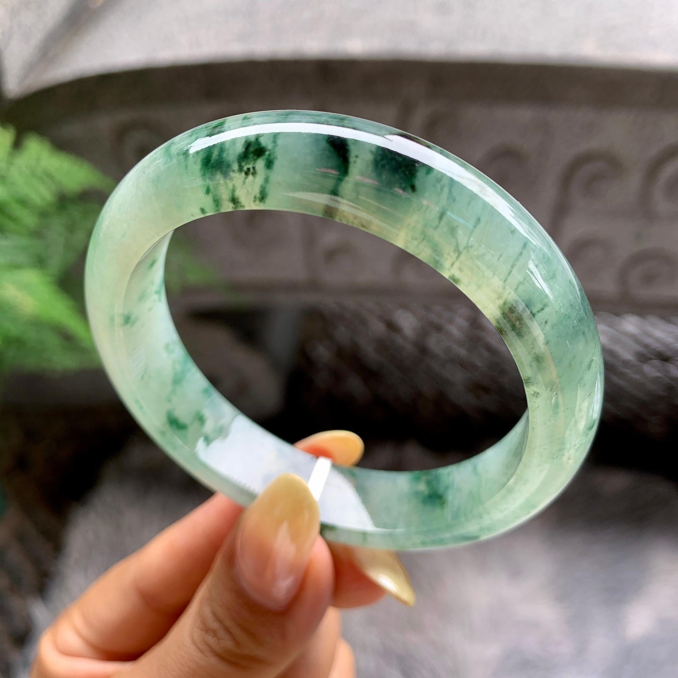 糯冰种飘花正圈平安镯55.3圈 天然缅甸A货翡翠（yc481912）