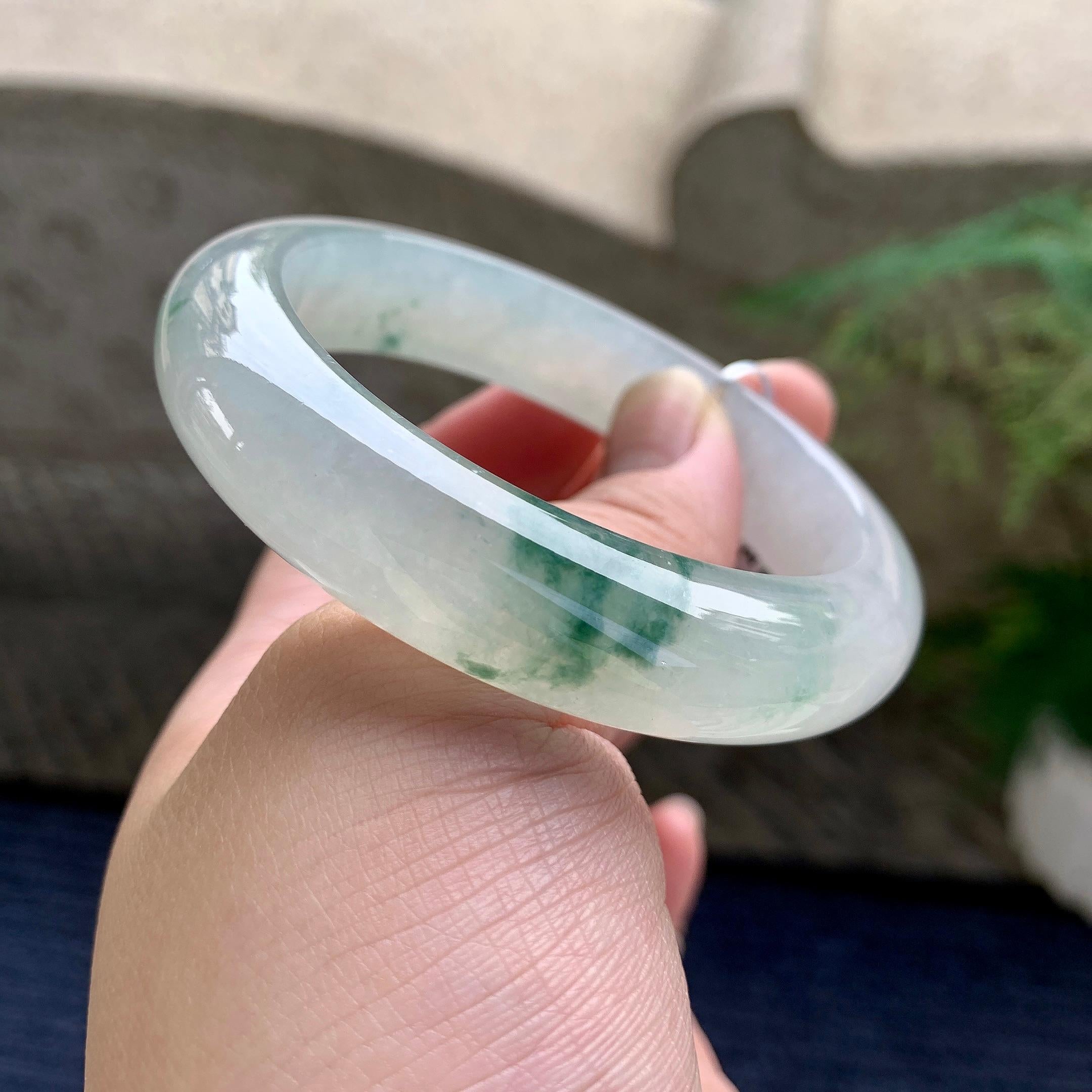 糯冰种飘花平安镯（55mm）（yc233915）