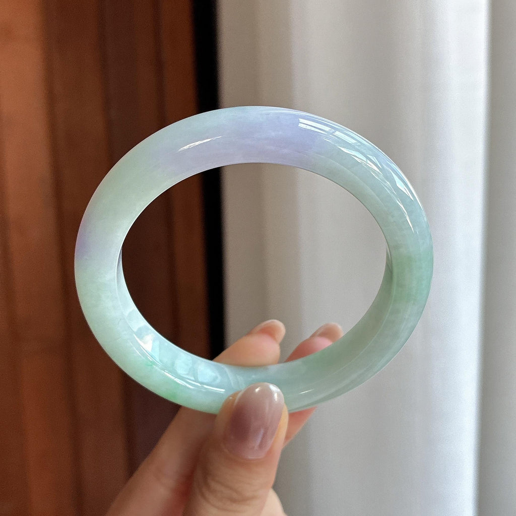 糯冰春带彩正圈平安镯 58圈 天然缅甸A货翡翠（yc698890）