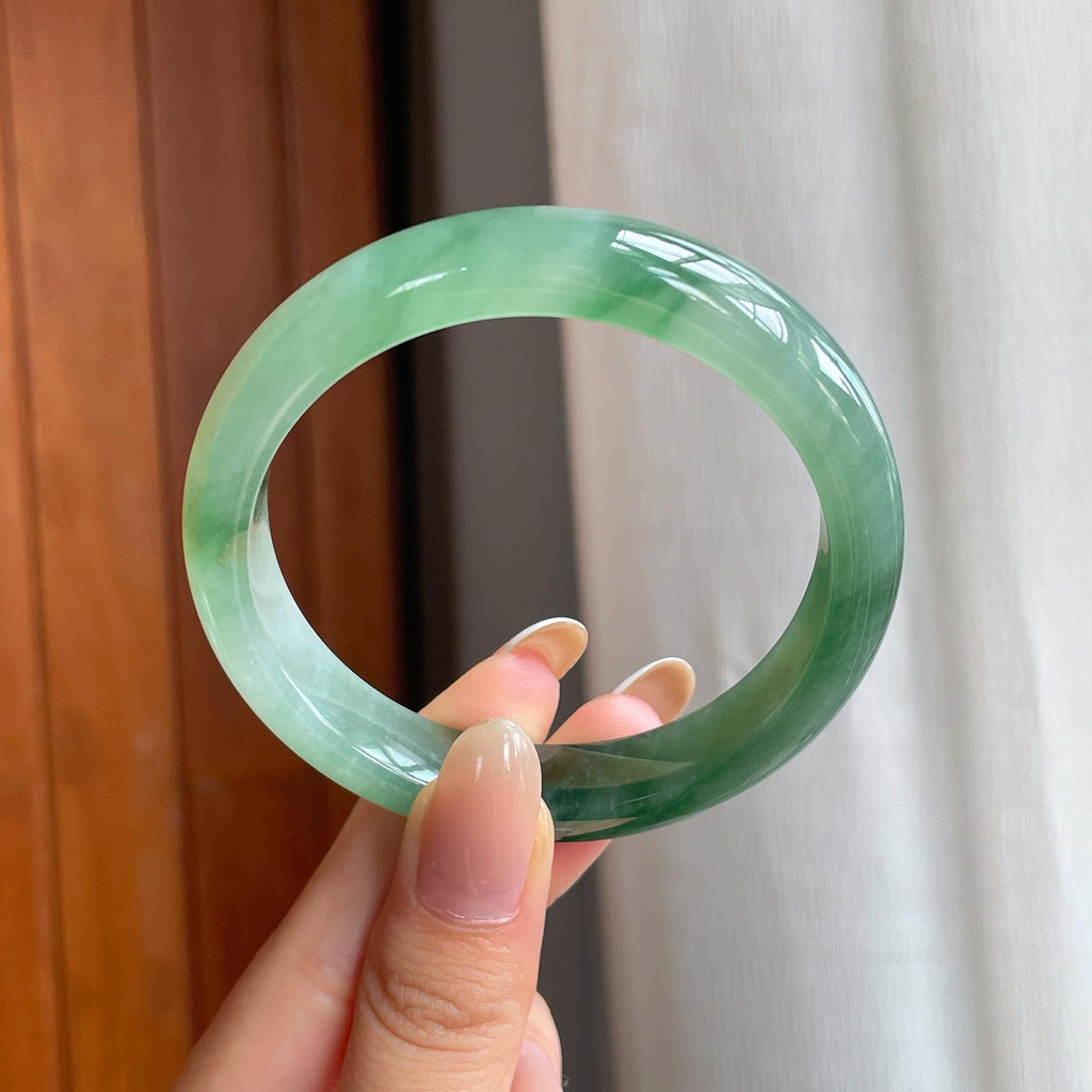 糯冰飘花翡翠平安镯（56.2mm)（yc406303）