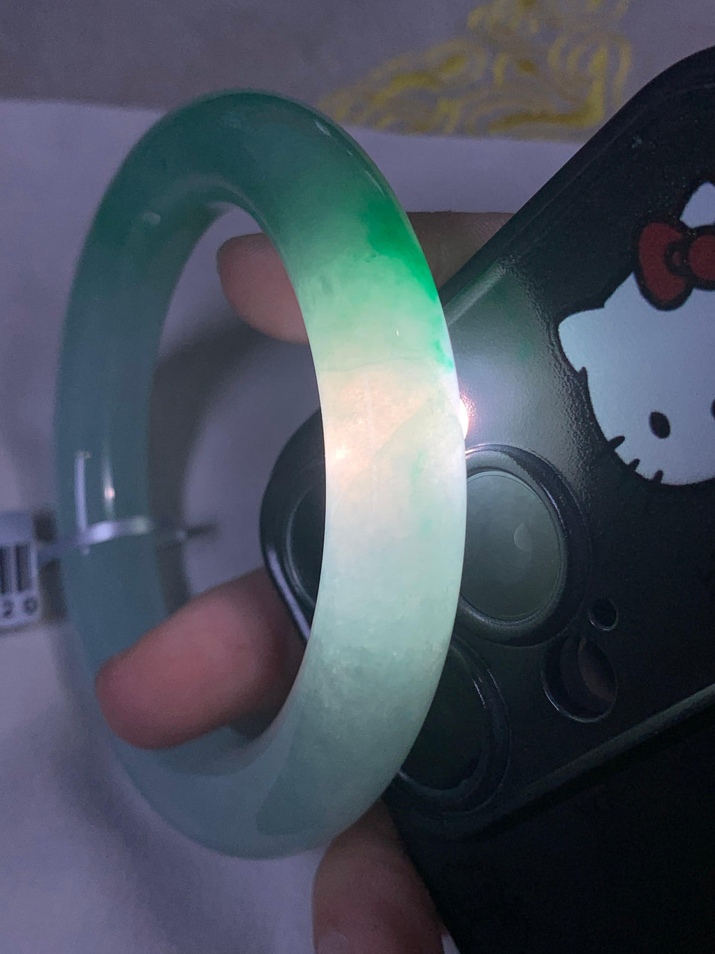 糯冰种飘绿圆条手镯（58mm）（yc249466）