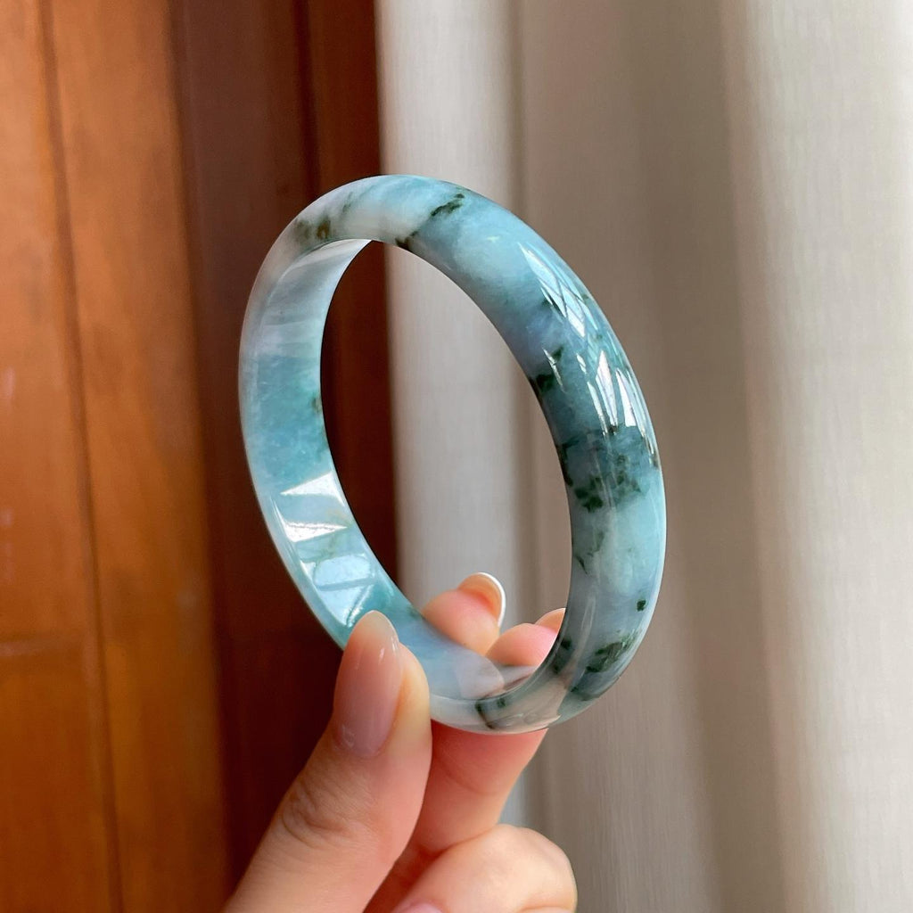 糯冰水墨花翡翠平安镯（60.3mm)（yc373946）