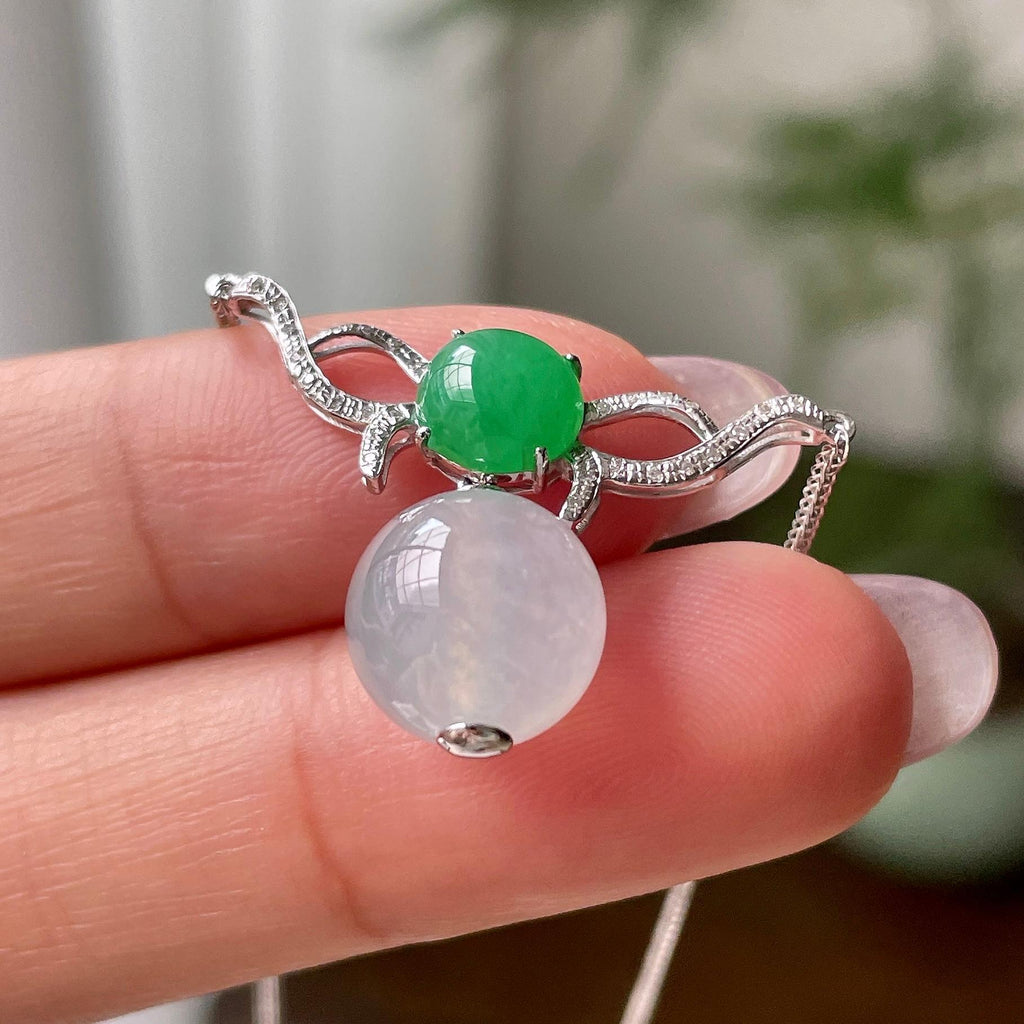 18k金钻镶糯冰种无色圆珠项链   天然缅甸A货翡翠（yc319028）