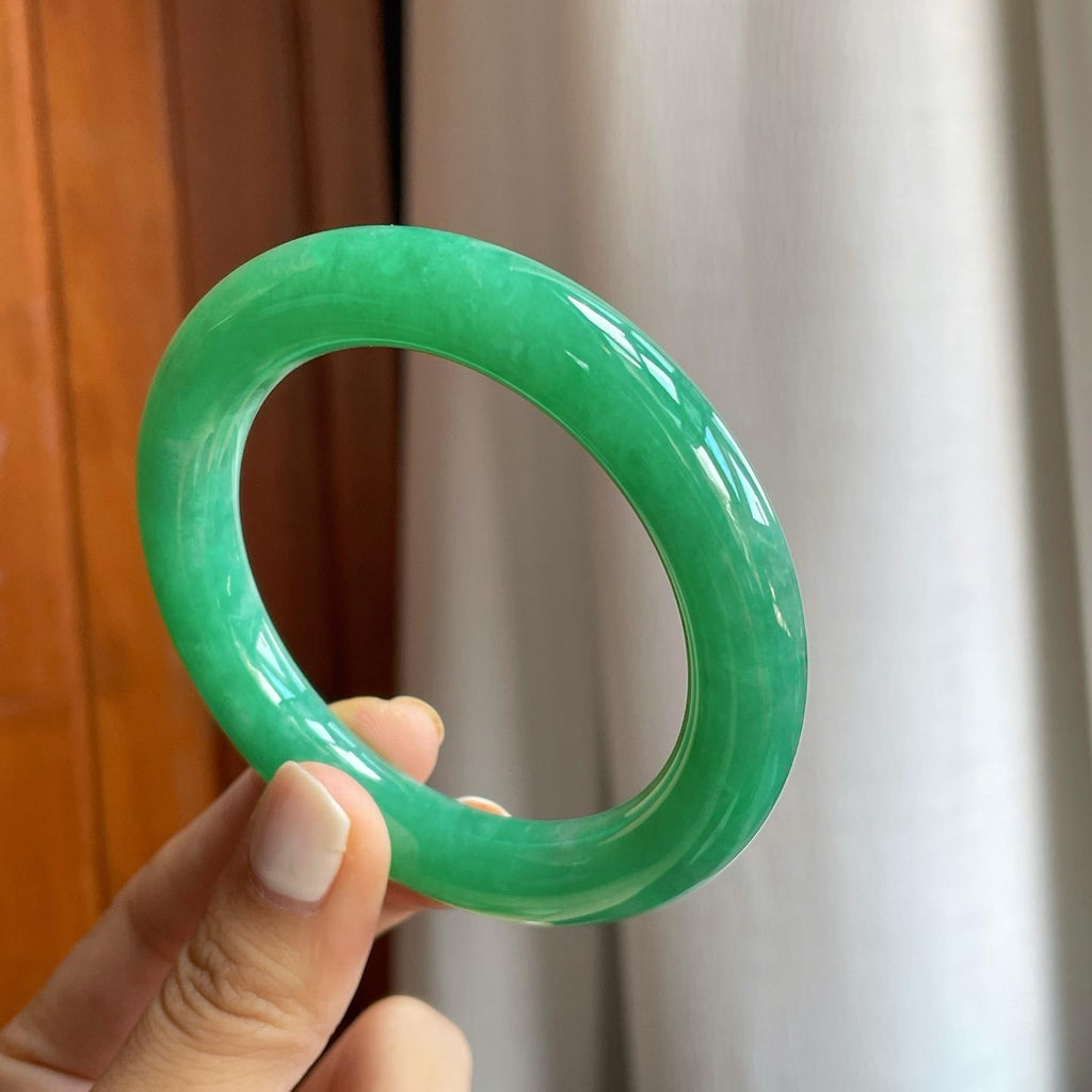 糯冰满绿翡翠圆条手镯（56mm）（yc254958）