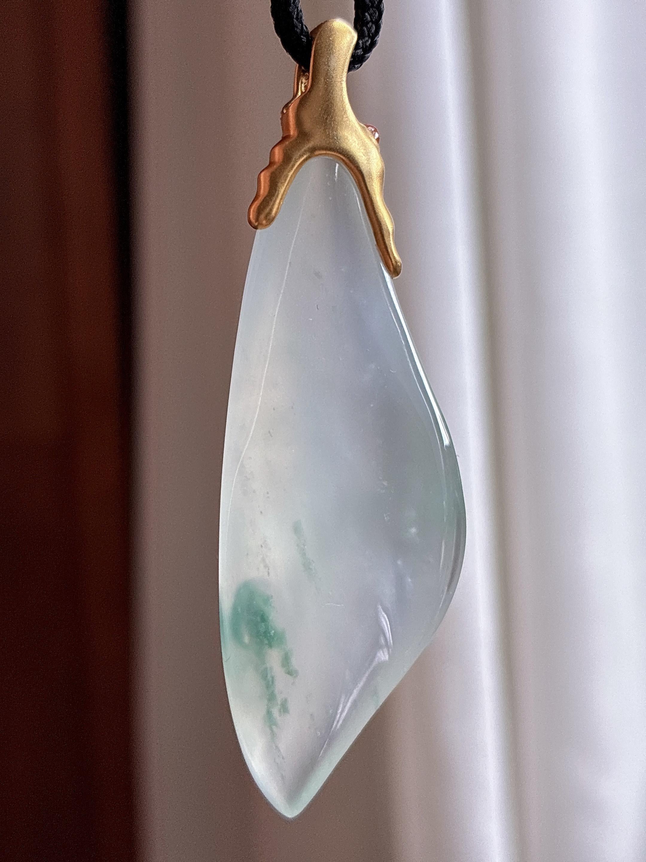 18K金扣头冰种飘花随型吊坠 天然缅甸A货翡翠（yc525678）