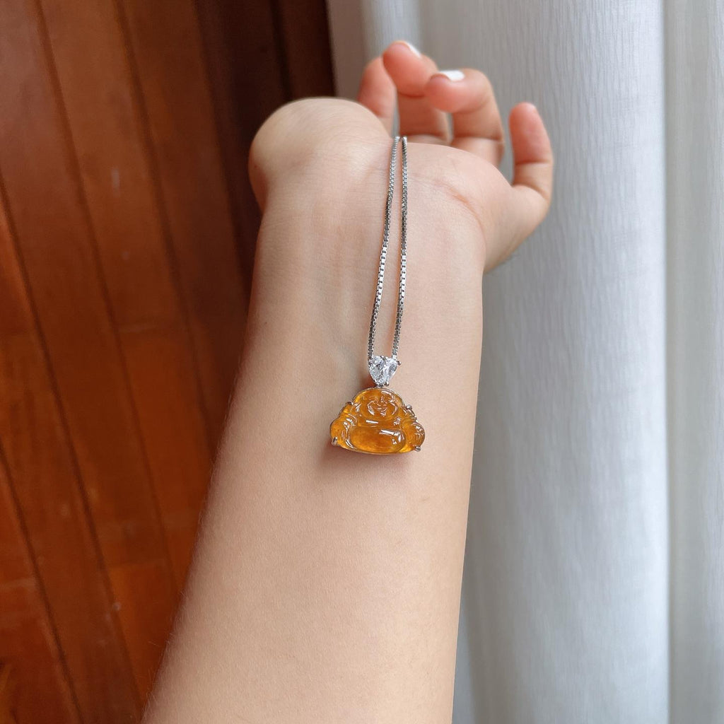 S925银镶冰种黄翡翡翠佛公（yc247659）