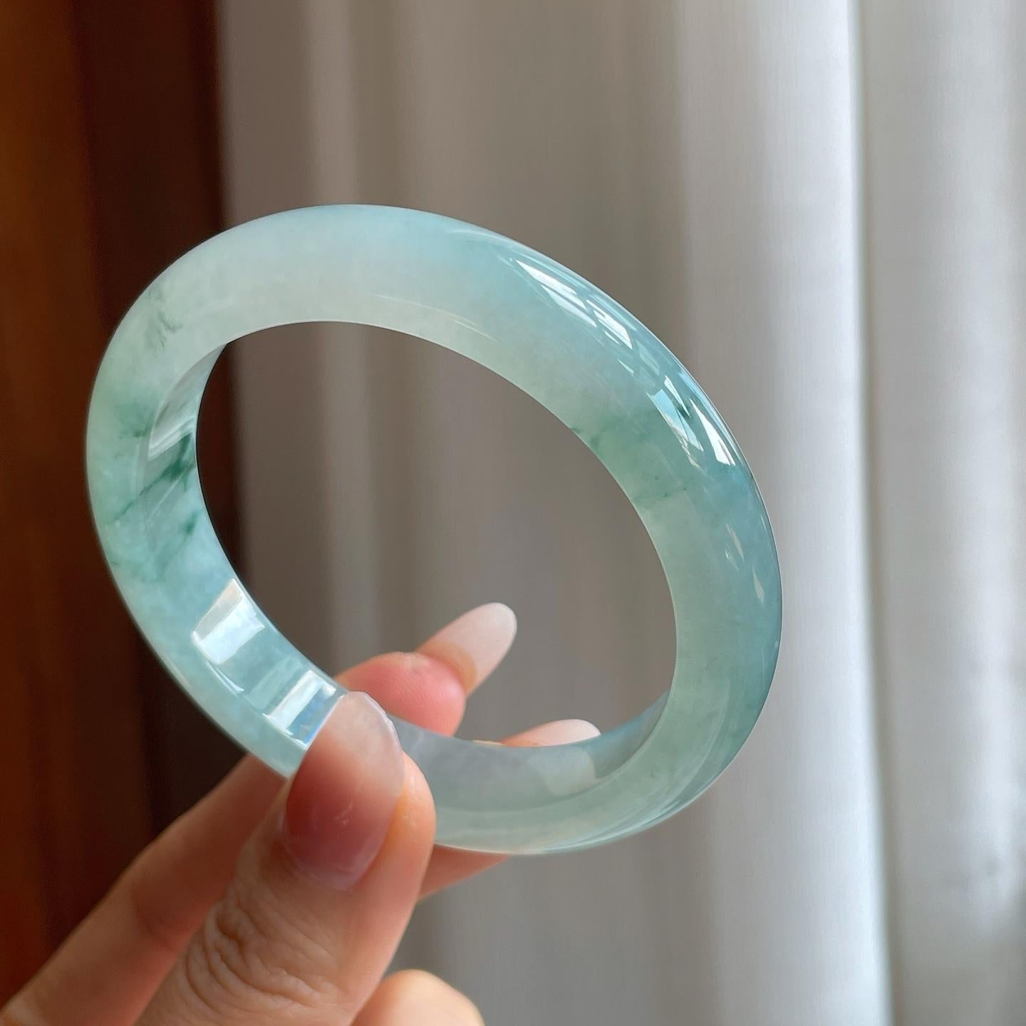 冰种飘花翡翠平安镯（56.5mm）（yc307039）