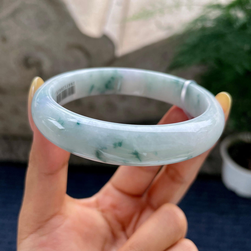大圈口 细糯种飘花正圈平安镯59.5圈 天然缅甸A货翡翠（yc481927）