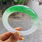 糯冰种飘阳绿圆条手镯56.6圈     天然缅甸A货翡翠（yc378726）