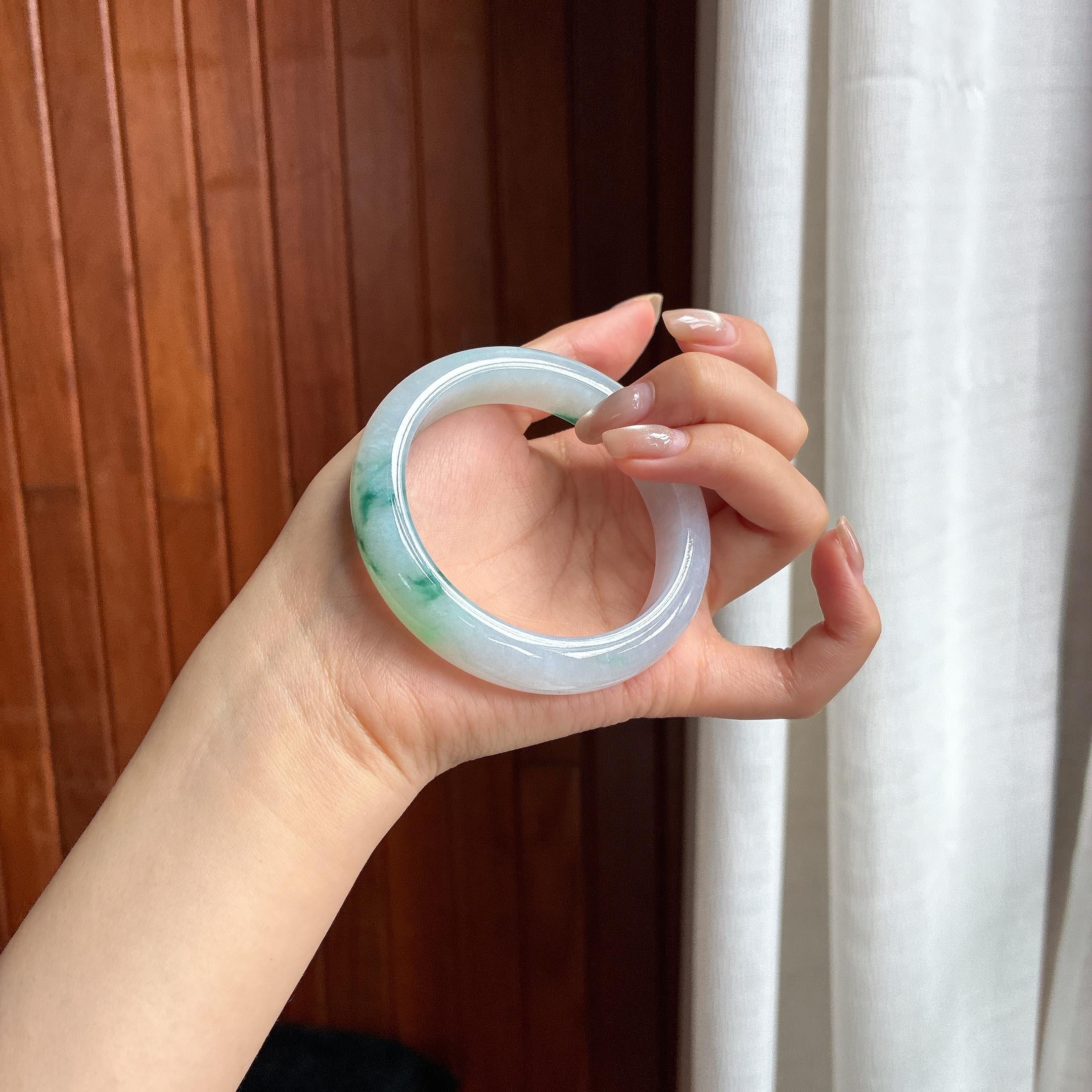 细糯种飘花正圈平安镯 56圈 天然缅甸A货翡翠（yc454404）
