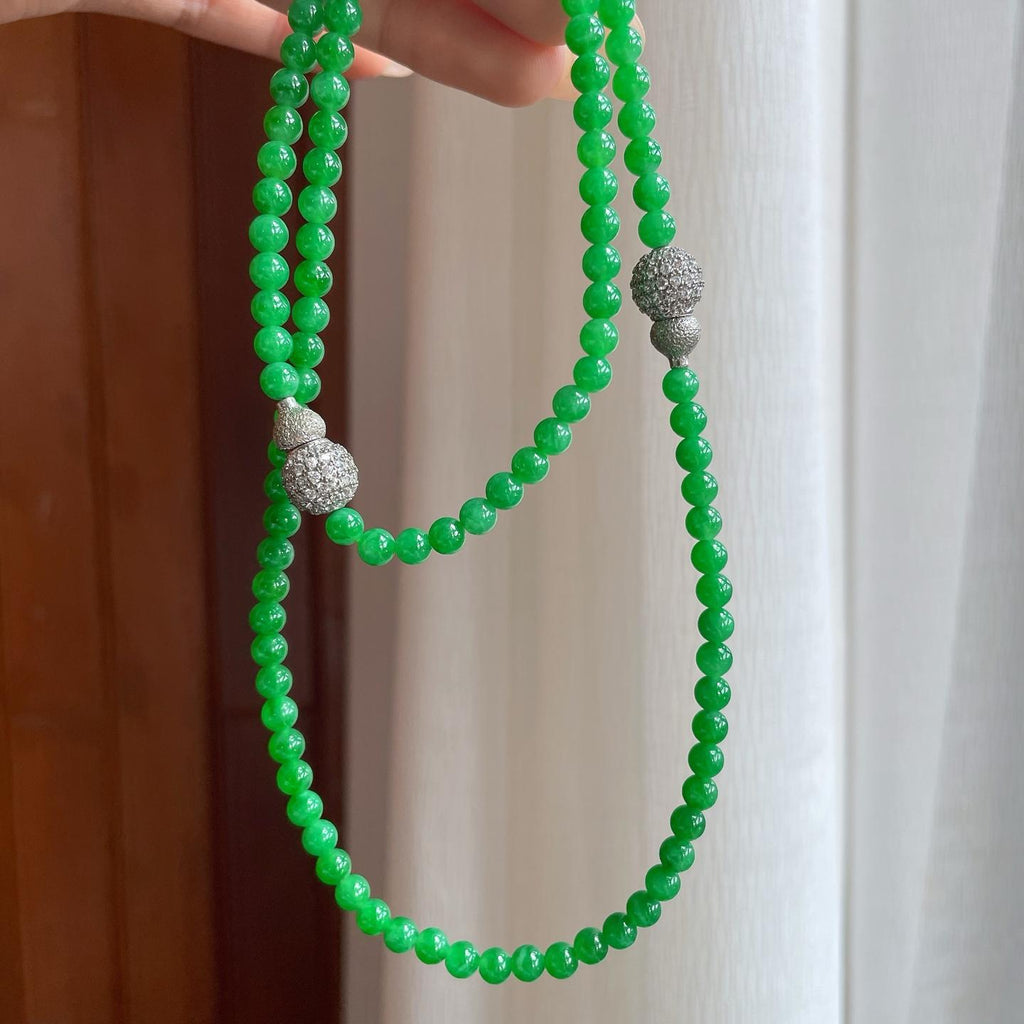 糯冰满绿翡翠珠串项链（yc247169）