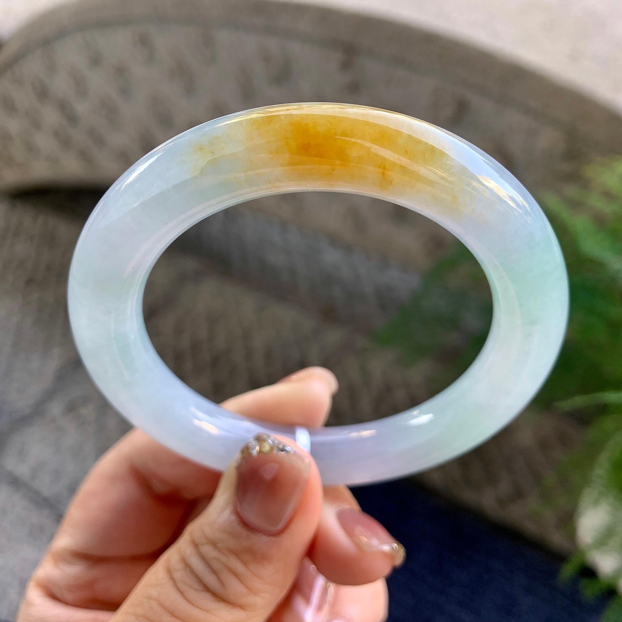 糯冰种黄翡圆条手镯（54.2mm）（yc276214）