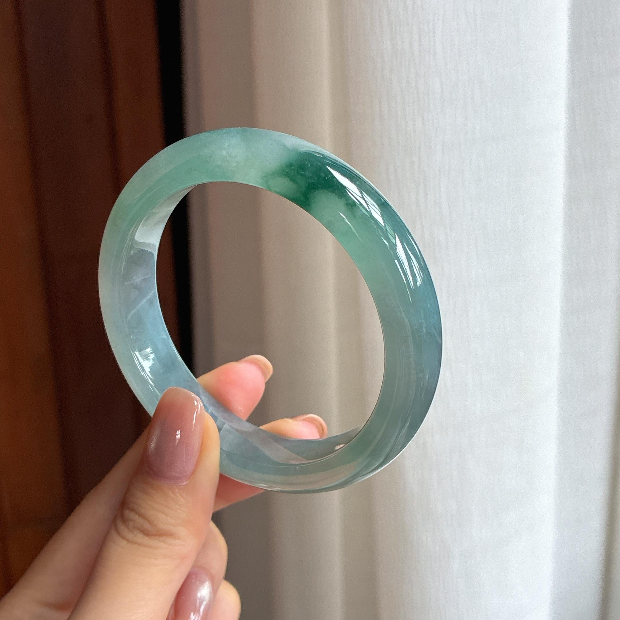 糯冰蓝晴飘花翡翠平安镯（55.8mm)（yc424280）