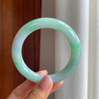 糯冰带色翡翠圆条手镯（59mm)（yc381140）