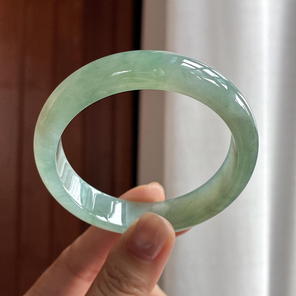糯冰淡湖水绿正圈平安镯 57圈 天然缅甸A货翡翠（yc483635）