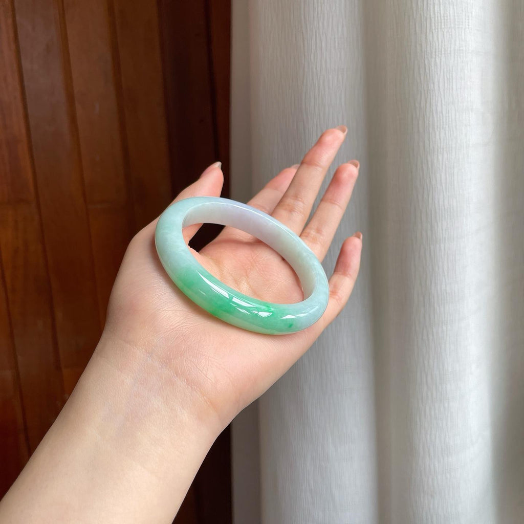 糯冰带色翡翠平安镯（58.3mm)（yc347293）