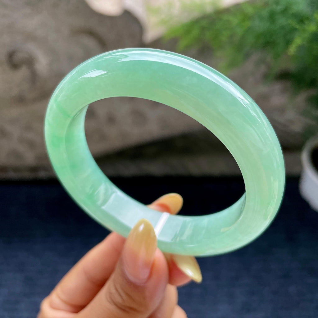 糯冰种翠绿正圈平安镯55.8圈 天然缅甸A货翡翠（yc489325）