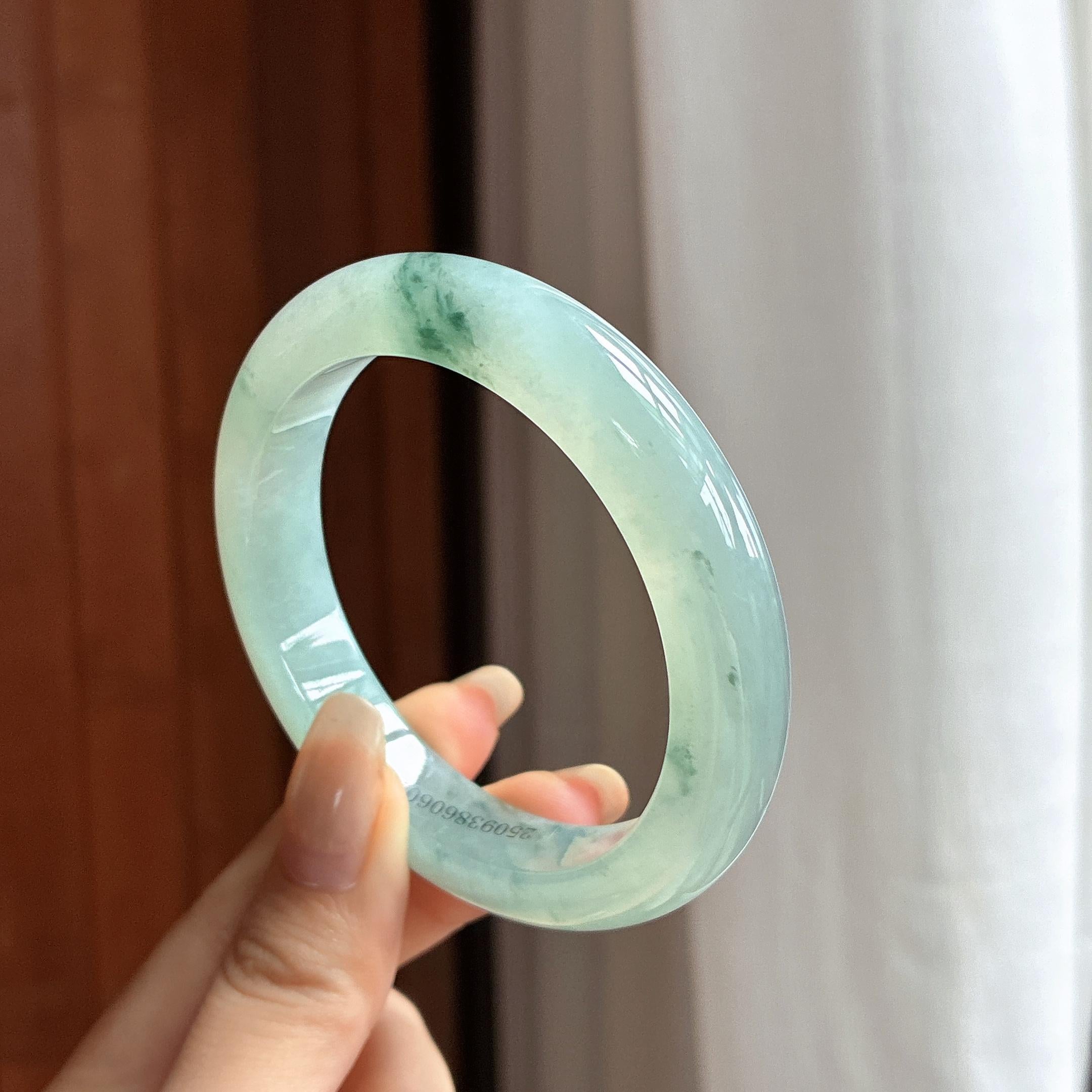 糯冰晴底飘花正圈平安镯 55圈 天然缅甸A货翡翠（yc460618）