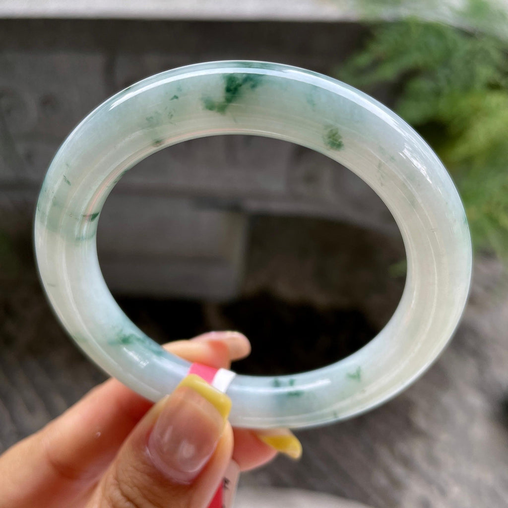 细糯种飘花圆条手镯54圈          天然缅甸A货翡翠（yc390011）