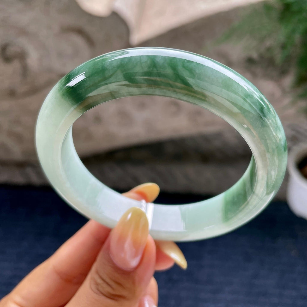 细糯种飘花正圈平安镯57.6圈 天然缅甸A货翡翠（yc460679）