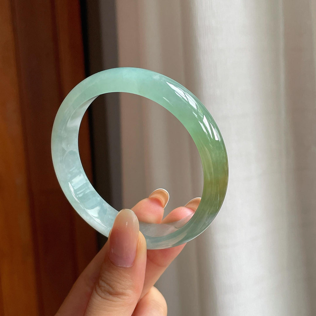 糯冰蓝晴飘黄翡翠平安镯（56.3mm)（yc417009）