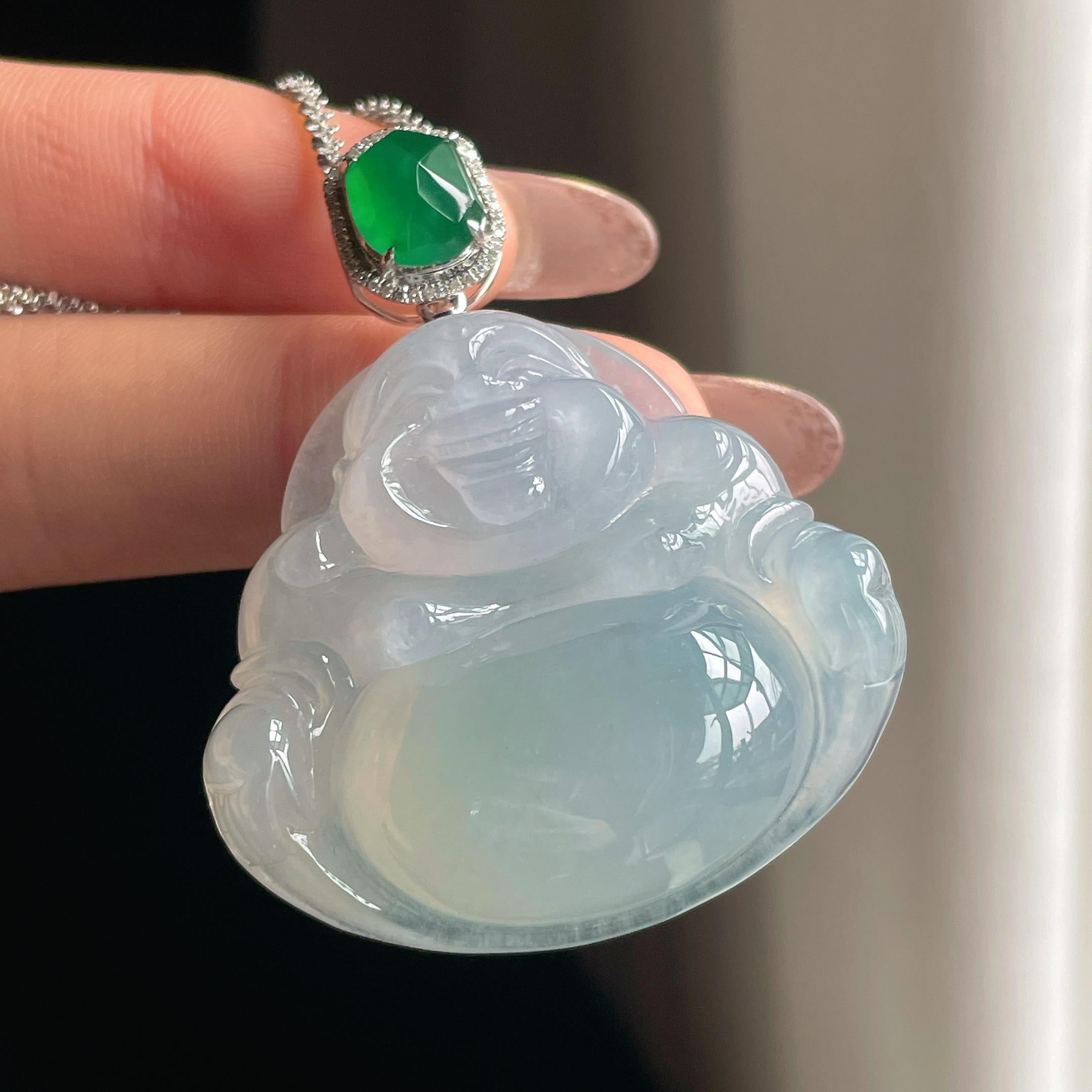 18k金扣糯冰种淡底色翡翠佛公（yc358318）